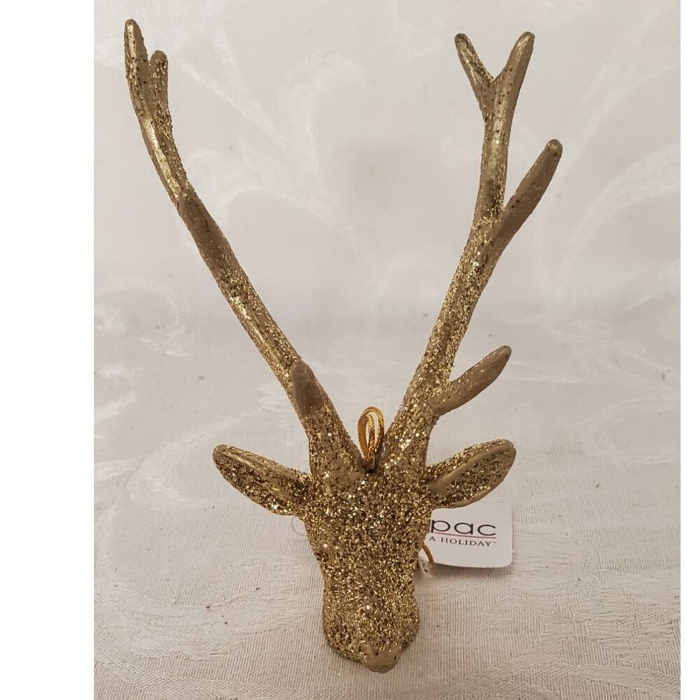 Gold Glittered Deer Head with Antlers  6 X 3.5"